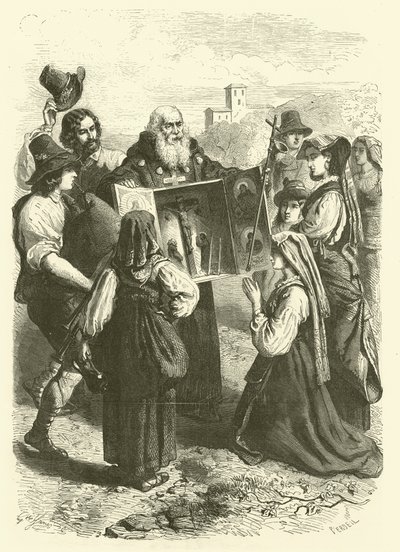 Utstilleren av relikvier, Italia (gravering) av Gustave Janet