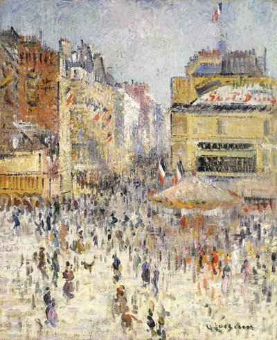 Bastilledagen på Rue de Clignancourt, Paris; Fjortende juli i Paris, Rue de Clignancourt, av Gustave Loiseau