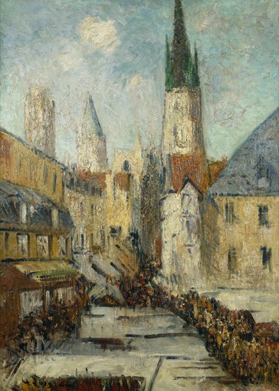 Rue de l"Epicerie og katedralen i Rouen, ca. 1929 av Gustave Loiseau