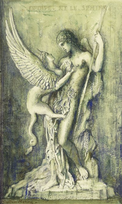 Ødipus og sfinksen; Oedipe et le Sphinx, av Gustave Moreau