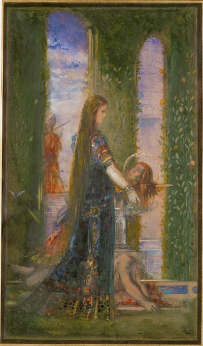 Salome i hagen, eller Salome som bærer hodet til døperen Johannes (akvarell og gouache på papir) av Gustave Moreau