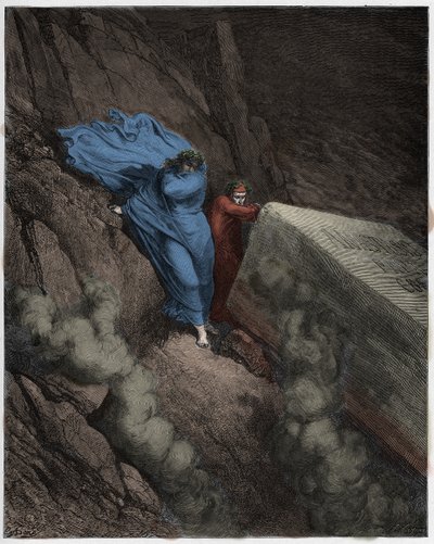 Inferno, Canto 11: Den brennende graven til pave Anastasius II (Anastase II), illustrasjon fra The Divine Comedy av Dante Alighieri, 1885 (digitalt farget gravering) av Gustave after Dore