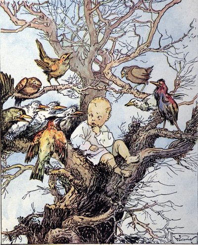 Illustrasjon for «La storia di Peter Pan», fabel av James Matthew Barrie (JM eller J.M. Barrie av Gustavo Gustavino Rosso