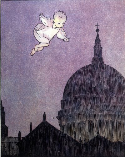 Illustrasjon for «La storia di Peter Pan», fabel av James Matthew Barrie (JM eller J.M. Barrie av Gustavo Gustavino Rosso