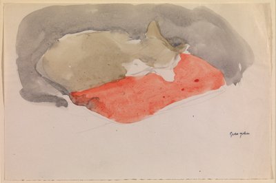 Katt som sover på en rød pute (gouache og blyant på papir) av Gwen John