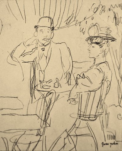 Par på kafé (blyant på papir) av Gwen John