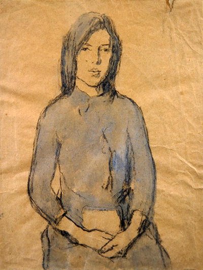 Jente, hender hviler i fanget (blyant og akvarell på papir) av Gwen John