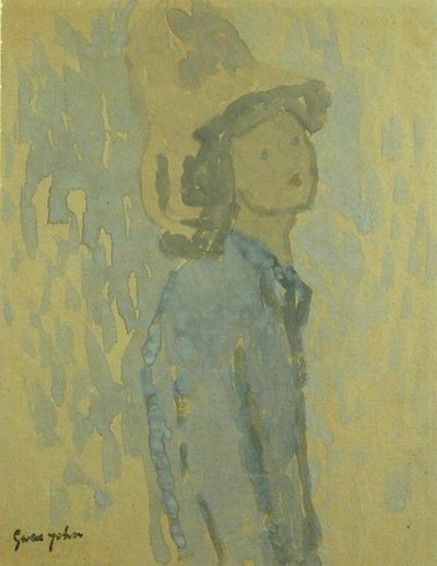 Jente med hatt (gouache på papir) av Gwen John