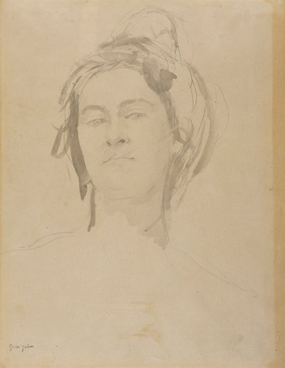 Head of a Young Woman (blyant og vask på papir) av Gwen John