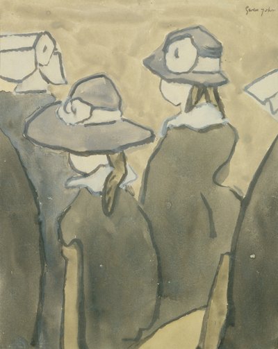Små jenter i kirken (akvarell på papir) av Gwen John