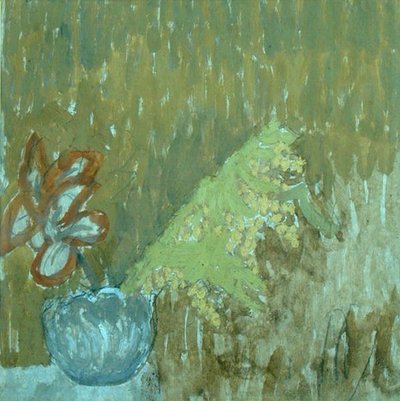 Mimosa og andre blomster i en vase, ca. 1930 (blyant og olje på papir) av Gwen John