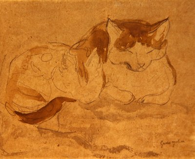 Sovende katt (blyant og akvarell på papir) av Gwen John
