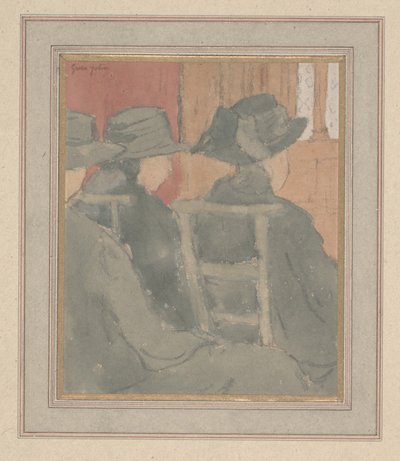 Kvinne og foreldreløs jente i kirken (kull og akvarell på papir) av Gwen John