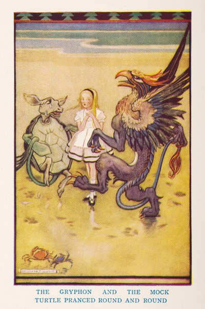 The Gryphon and the Mock Turtle sprang rundt og rundt, fra barnehagen Alice in Wonderland / gjenfortalt for barnehagen av Irene Pearl; bildene av Gwynedd Hudson av Gwynedd M. Hudson