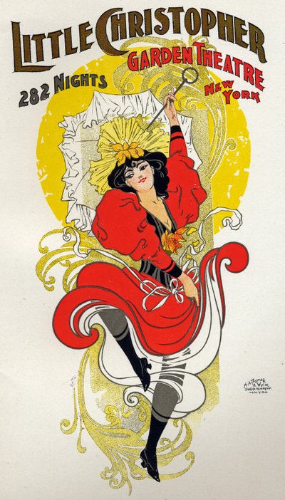 Underholdning. Danse. Cancan danser. Plakat av H.A. Thomas for et show på Little Christopher Theatre, New York, USA, ca. 1895 (plakat) av H.A. Thomas