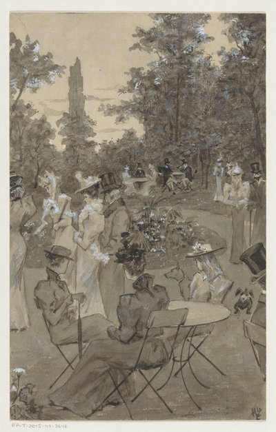 Fritidsmennesker i en park av H.C. Louwerse (signed by artist)
