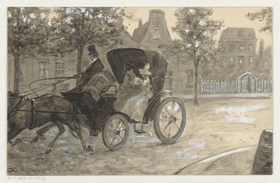 To kvinner i en hestevogn av H.C. Louwerse (signed by artist)
