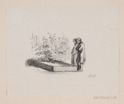 Illustrasjon for "Nabofamiliene" i HC Andersen, "Eventyr og historier", bind 2 av H.P. Hansen