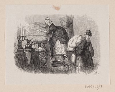 Illustrasjon til "Prinsessen på erten" i H.C. Andersen, "Eventyr og historier", bind 1 av H.P. Hansen