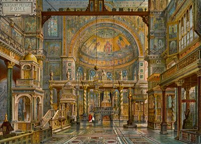 'Restaurering av den gamle Peterskirken, Roma', 1907. av HW Brewer