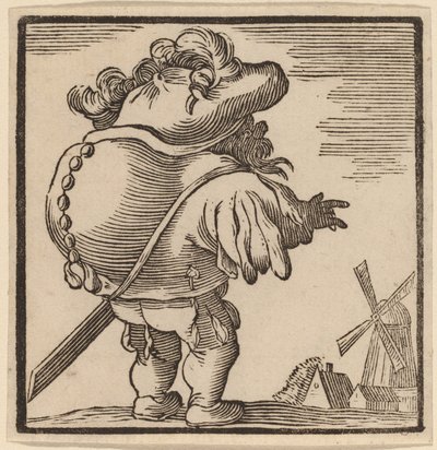 Pukkelrygg stirrer på en vindmølle av H. Numan after Jacques Callot