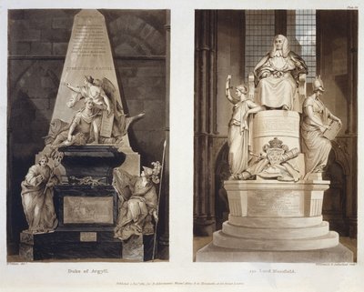 Tombs of the Duke of Argyll and Lord Mansfield, plate 56 fra Westminster Abbey, gravert av Williamson og Thomas Sutherland, pub. av Rudolph Ackermann (1764-1834) 1811 (akvatint) av H. after Villiers