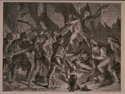 Massakren i fengslene i september 1792, gravert av Jean-Baptiste Charles Carbonneau (f.1815) av H. de la Charlerie