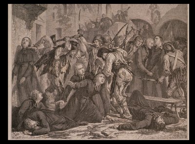 Massakren på prestene i september 1792, gravert av Charles Maurand av H. de la Charlerie