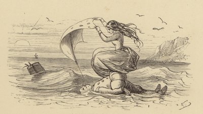 Arabella redder Sur Guy fra å drukne (gravering) av Hablot Knight Browne