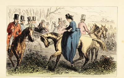 Engelsk aristokrat i en vogn ignorerer et håndtrykk fra en dame av after Hablot Knight Browne