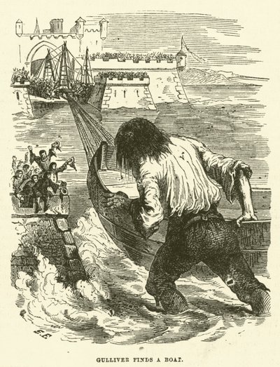 Gulliver finner en båt (gravering) av after Hablot Knight Browne