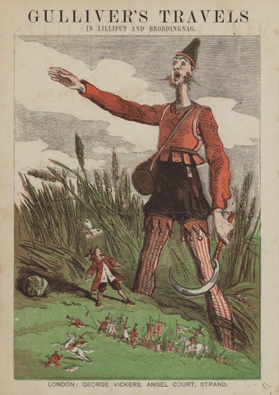 Gullivers reiser i Lilliput og Brobdingnag (farge litho) av after Hablot Knight Browne