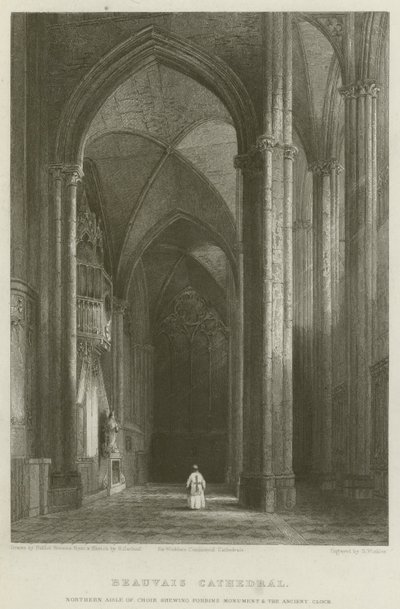 Beauvais-katedralen, den nordlige korgangen som viser Forbins-monumentet og den gamle klokken av Hablot Knight Browne
