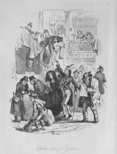 Nicholas starter for Yorkshire, illustrasjon fra `Nicholas Nickleby