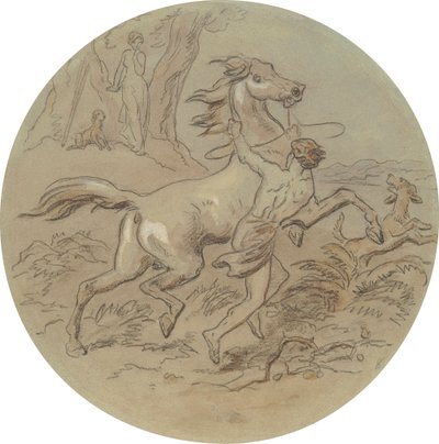 En av atten design for en serie plater som illustrerer Venus og Adonis av Hablot Knight Browne
