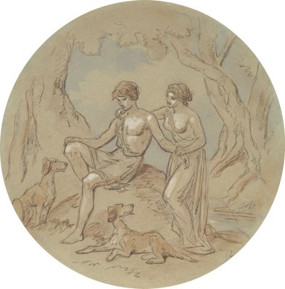 En av atten design for en serie plater som illustrerer Venus og Adonis av Hablot Knight Browne