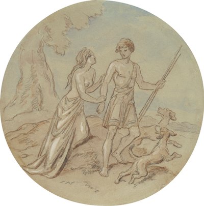 En av atten design for en serie plater som illustrerer Venus og Adonis av Hablot Knight Browne