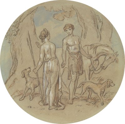 En av atten design for en serie plater som illustrerer Venus og Adonis av Hablot Knight Browne