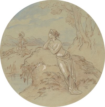 En av atten design for en serie plater som illustrerer Venus og Adonis av Hablot Knight Browne