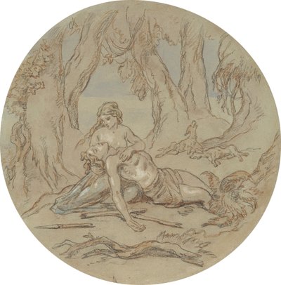 En av atten design for en serie plater som illustrerer Venus og Adonis av Hablot Knight Browne