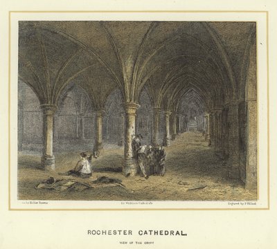 Rochester Cathedral, utsikt over krypten av Hablot Knight Browne
