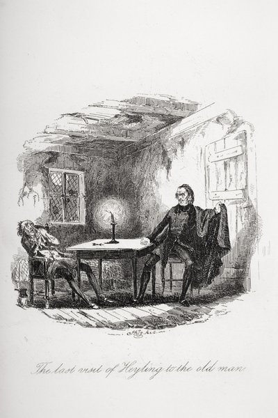 Det siste besøket av Heyling til den gamle mannen, illustrasjon fra `The Pickwick Papers