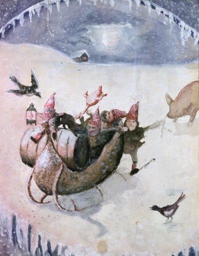 Julescene (akvarell på papir) av Halfdan Egedius