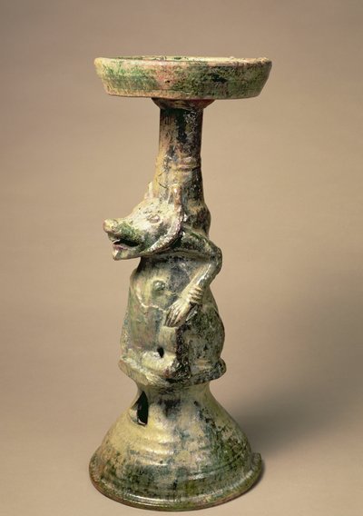 Tidlig kinesisk keramikklampe, gravartefakt, Han-dynastiet, 25-220 e.Kr. (keramikk) av Han Dynasty Chinese School