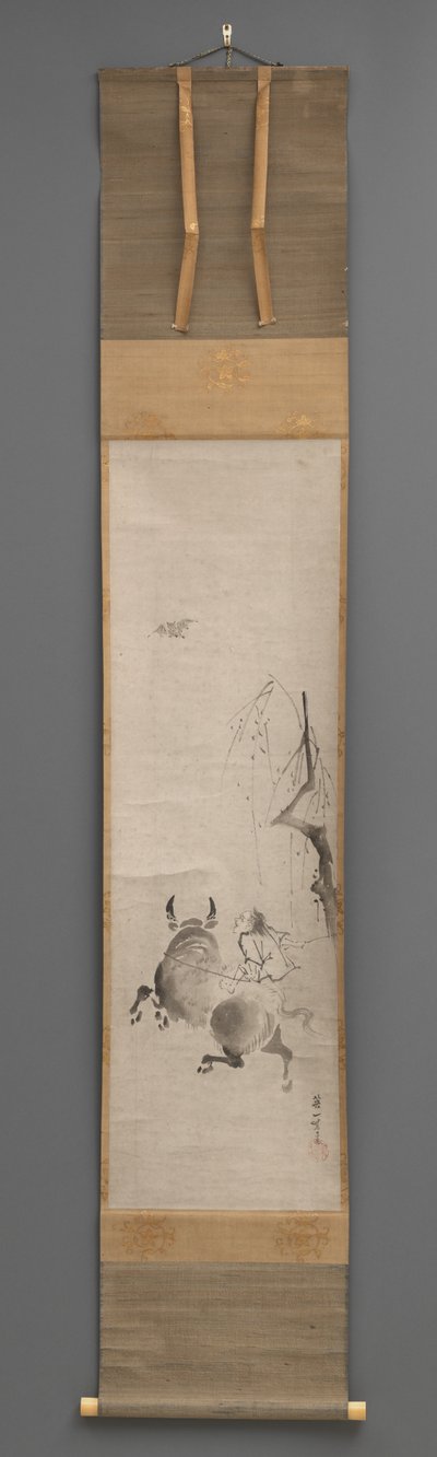 Bull and Rider, tidlig på 1600- og slutten av 1800-tallet (hengende rulle: blekk på papir) av Hanabusa Itcho