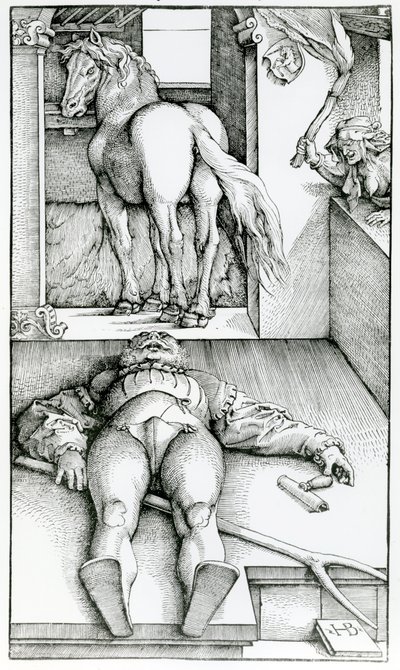 Sovende brudgom og trollkvinne av Hans (after) Baldung Grien
