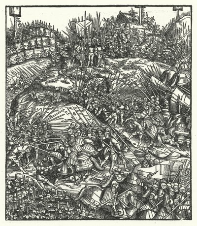 Erkehertug Maximilian av Østerrike og hans hær kjemper mot franskmennene av Hans (after) Burgkmair