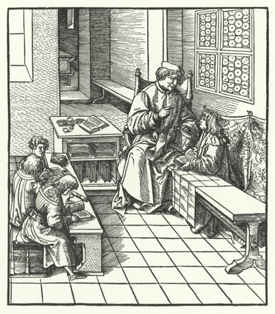 Erkehertug Maximilian av Østerrike på skolen som barn (gravering) av Hans (after) Burgkmair