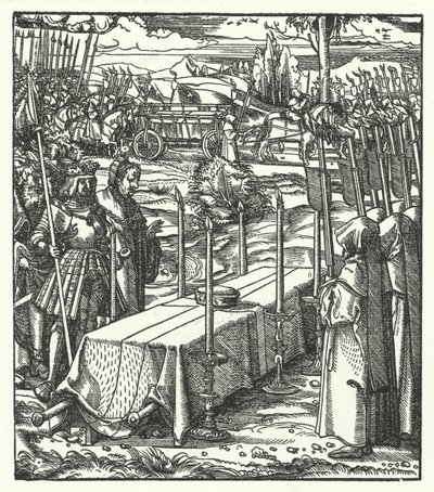 Erkehertug Maximilian av Østerrike ved siden av kisten til den myrdede Louis de Bourbon, prins-biskop av Liege av Hans (after) Burgkmair