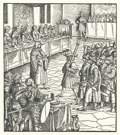 Erkehertug Maximilian av Østerrike regisserer et mummers skuespill (gravering) av Hans (after) Burgkmair